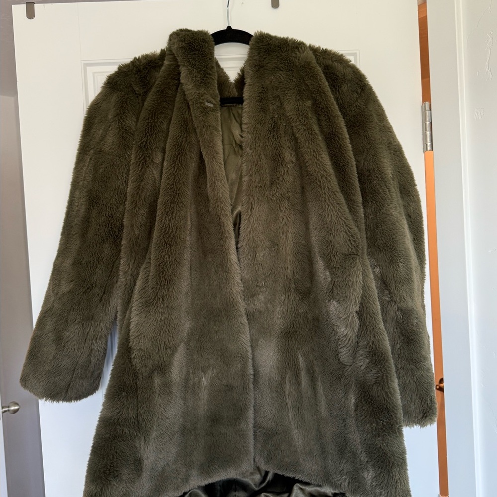 Dkny Green Teddy Jacket Plush Faux Fur